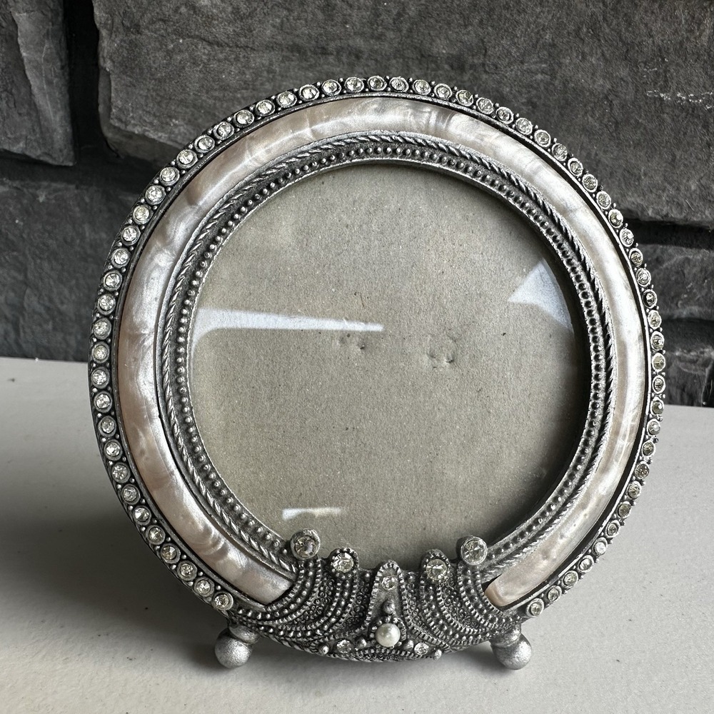 Vintage Bombay Company Ornate Style Crystal Mother of Pearl Picture Photo Frame